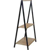 MCW Bamboe kapstok -Q32, kapstok, kledingrek, schoenenrek, met stang en 2 planken, 130x70x44 cm ~ naturel-zwart