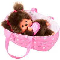 Monchhichi pluche pop met draagmand - 20 cm - schattig speelgoed.
