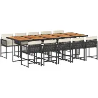 vidaXL 11-delige Tuinset met kussens poly rattan zwart