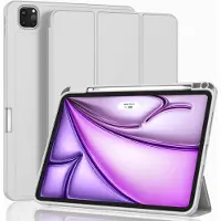 Ntech Tablet Hoes Geschikt voor iPad Air 13 Inch Hoes Grijs - Tri-fold Tablet Hoesje Case, iPad Air M4 (2026) iPad M3 (2025) / Air 13 inch (2024) M2 Trifold Stand Smart Case