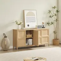 OKWISH Dressoir - Tip On Deuren Met Soft Close - 160×40×80 Cm - 2 Vakken Voor Woonkamer Slaapkamer Hal - MDF Eiken