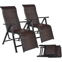 KOMFOTTEU Set van 2 inklapbare polyrotan ligstoelen met armleuningen, ligstoel met verstelbare rugleuning, klapstoel voor stoelen en ligstoelen, klapstoel voor tuin en balkon, bruin