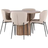 Ebuy24 Olivia eethoek tafel Ø110cm en 4 bouclé stoelen bruin.