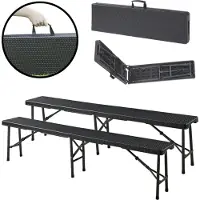 En.casa Tuinbank Mark set van 2 opvouwbaar 180x25x43 cm rotan look zwart []