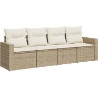 vidaXL 4-delige Loungeset met kussens poly rattan beige