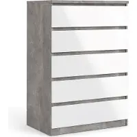 Ebuy24 Nada kommode hoog met 5 lades, betondecor/wit hoogglans.