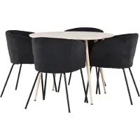 Ebuy24 Plaza eethoek tafel Ø100cm en 4 fluwelen stoelen met armleuningen whitewash.