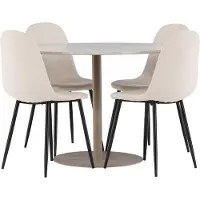 Ebuy24 Lycke eethoek tafel Ø110cm en 4 velours stoelen beige.