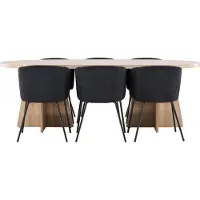 Ebuy24 Bootcut eethoek tafel 115x230cm en 6 fluwelen stoelen met armleuningen naturel.