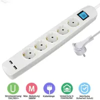 MaxTrack stekkerdoos met 5 contacten en 2x USB / wit - 1,5 meter