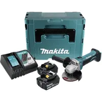 Makita DGA 452 RTJ accu haakse slijper 18 V 115 mm + 2x accu 5,0 Ah + oplader + Makpac