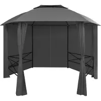Syfax Tuinpaviljoen met gordijnen hexagonaal 360x265 cm