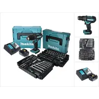 Makita DHP 482 RF1J Accu klopboormachine 18 V + 120 stuks accessoireset + 1x accu 3.0 Ah + lader