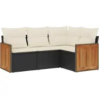 vidaXL 4-delige tuinmeubelset met kussens, zwart, polyrotan