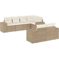 vidaXL 7-delige Loungeset met kussens poly rattan beige