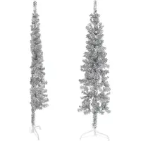 Prolenta Maison Exclusive - Kunststof halve kerstboomstandaard, slank, zilverkleurig, 180 cm
