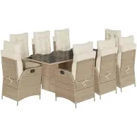 vidaXL 9-delige Tuinset met kussens poly rattan beige