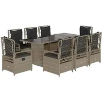 vidaXL 9-delige tuinset met kussens, lichtgrijs, polyrotan