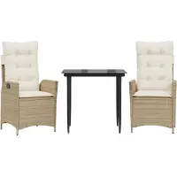 vidaXL 3-delige tuinset met kussens, beige, polyrotan