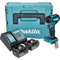 Makita Boormachine + slagboor, DDF 083 SFJ Accuboormachine 18 V 40 Nm 1/4'' borstelloos + 2x oplaadbare accu 3.0 Ah + lader + (Oplaadbare batterij)