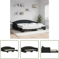 The Living Store Living Store, uitschuifbaar dagbed, zwart, 90x200 cm, met stoffen bekleding