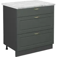 Vicco Keukenonderkast Fame-Line Groen-Goud Landhuis 80 cm met 3 laden, WB Marmer, Model 45981