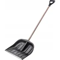Kadax Sneeuwschep van kunststof, schep met ergonomische D-handgreep, bladbreedte: 45 cm, sneeuwschuiver met houten steel, sneeuwschep, sneeuwruimer (zwart)