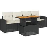 vidaXL 5-delige tuinmeubelset met kussens, zwart, polyrotan