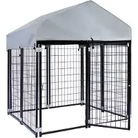 Wiltec hondenren met overkapping, 121 x 121 x 137 cm, hondenkoepel met zonnedak, robuust buitenhondenverblijf met stalen stangen