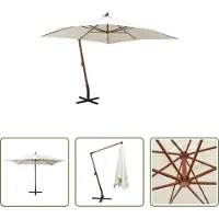 The Living Store Tuindecoratie - Zonwering - Zweefparasol met houten paal 300x300 cm wit - Parasol - Buitenschilderij - Veranda
