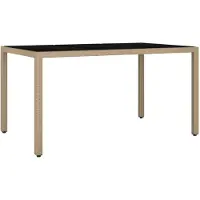 Syfax Tuintafel met glazen blad poly rattan en gehard glas beige