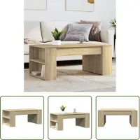 The Living Store Houten Salontafel - Salontafel - Salontafel 102x55x42 cm bewerkt hout sonoma eikenkleurig - Bruine Salontafel - Eiken Salontafel - Tv Tafellaar
