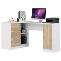 Akord Hoekbureau Links B20 / Computerbureau / Computer Tafel / Bureautafel Links/ Wit – Sonoma Eik / 155 x 77 x 85 cm