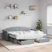 Prolenta Maison Exclusive - Uittrekbaar dagbed met lades, lichtgrijs, 80x200 cm, gestoffeerd