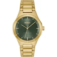 HUGO Lit goudkleurig horloge met groene wijzerplaat