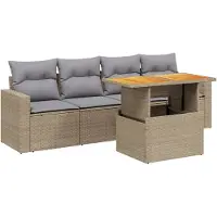 vidaXL 5-delige Loungeset met kussens poly rattan beige