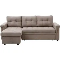 Vente-unique Slaaphoekbank in taupe stof DERAMOP