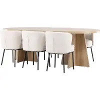 Ebuy24 Bootcut eethoek tafel 115x230cm en 6 bouclé stoelen naturel.