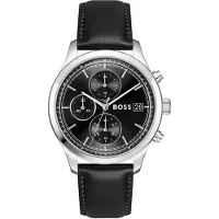 BOSS Stratus-chronograaf met zwarte leren polsband