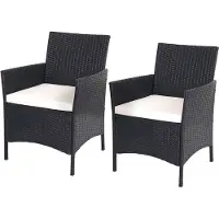 MCW Set van 2 poly rotan tuinstoelen Halden, rieten fauteuil ~ antraciet, crèmekleurige kussens