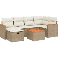 vidaXL 7-delige tuinmeubelset met kussens, beige, van polyrotan