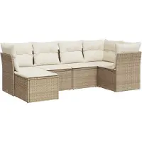 vidaXL 6-delige Loungeset met kussens poly rattan beige