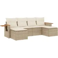 vidaXL 6-delige Loungeset met kussens poly rattan beige
