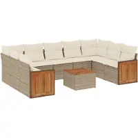 vidaXL 10-delige Loungeset met kussens poly rattan beige