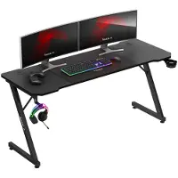 Huzaro Bureau gaming - - Hero 4.8 - Zwart - Groot plateau 160 cm - Carbonafwerking - Hoofdtelefoon- en bekerhouder