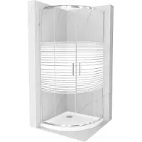 Mexen Rio halfronde douchecabine 80 x 80 , witte strepen, chroom + Flat douchebak, wit - 863-080-080-01-20-4110