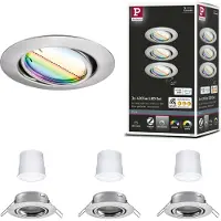 Paulmann Smart LED inbouwlamp Base Coin ijzer Ø9cm RGBW 3-pack Cole Coin, dimbaar, alu / grijs / zink, Woon-/ Eetkamer, metaal, Modern, Slimme inbouwlamp