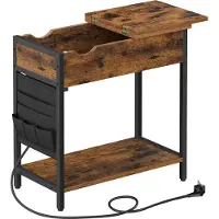 Vasagle Bijzettafel met stopcontacten en stoffen organizer, Vintagebruin + zwart