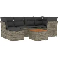 vidaXL 7-delige tuinmeubelset met kussens, grijs, polyrotan