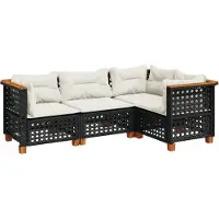 vidaXL 4-delige tuinmeubelset met kussens, zwart, polyrotan